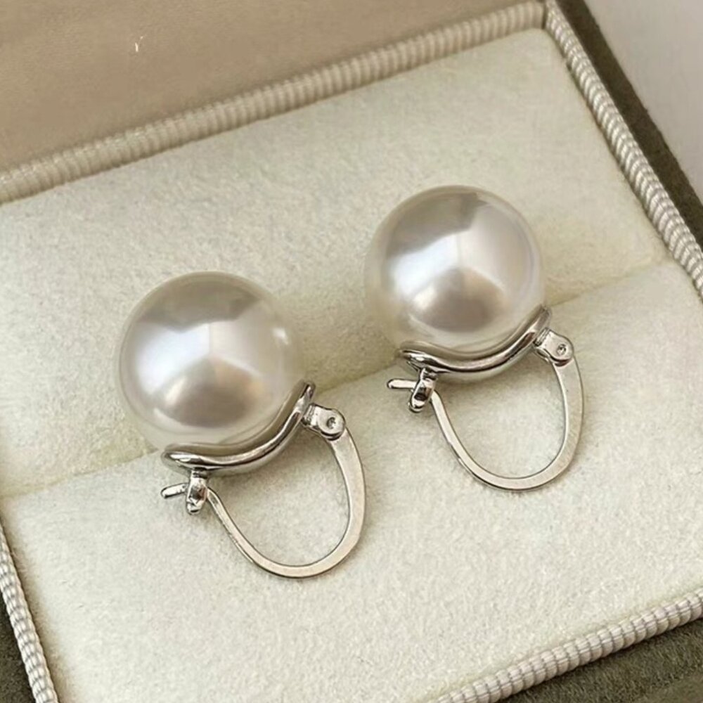 Sterling Silver Pearl Earrings, White, 14mm